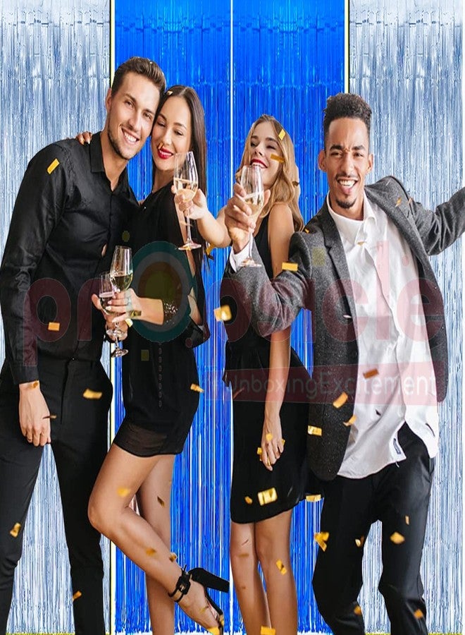 بروبسيكل ستائر شراشيب من رقائق معدنية زرقاء وفضية من بروبسكل، شرائط خلفية مقاس 3 × 8 قدم لأعياد الميلاد، والذكرى السنوية، وحفلات توديع العزوبية، ورأس السنة الجديدة، وكابينة التصوير، وتزيين المداخل (عبوة من 4 قطع) - Image 2